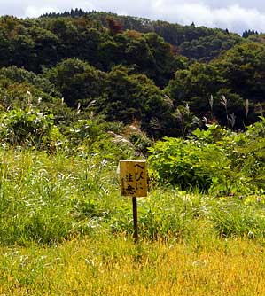 現地の立札「へびに注意」