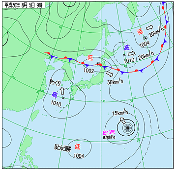 いかにも飛ばなさそうな 8月5日の天気図