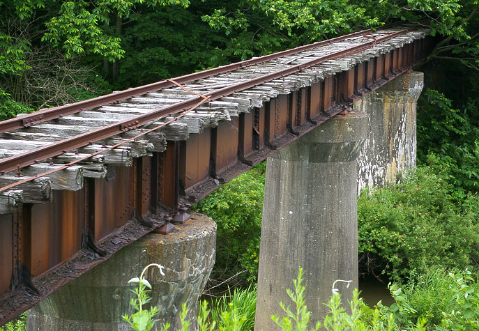 アキモクボード前の廃線鉄橋。橋脚は わりと しっかりしているように見える。