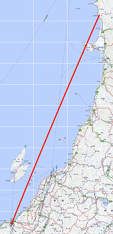 1200MHz CW 八峰町 池の台林道～上越市 約390km。ちなみに 安曇野市は このルートの延長線上にある。