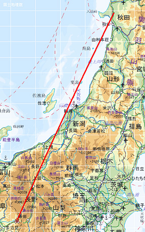 五城目-中津川ルート。距離 約550km。