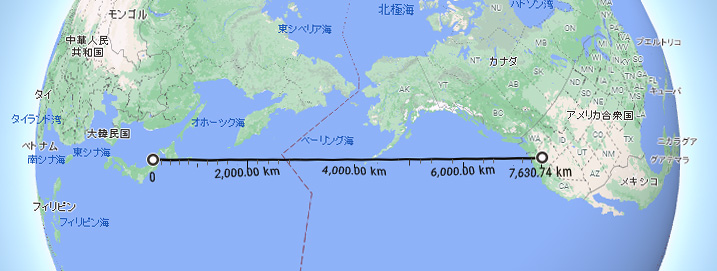 Propagation Route between JA7KPI-KI7UNJ, 7630km