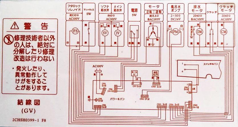 壊れた洗濯機の結線図