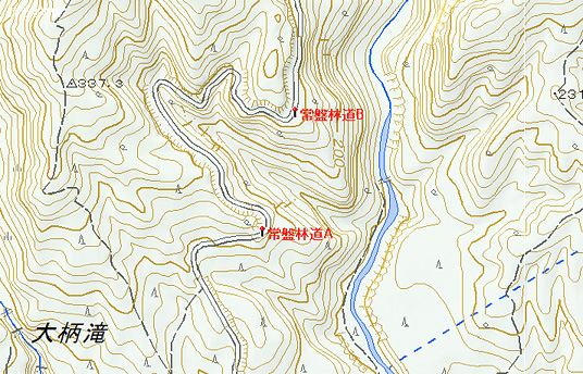 常盤林道A と 常盤林道B の位置。