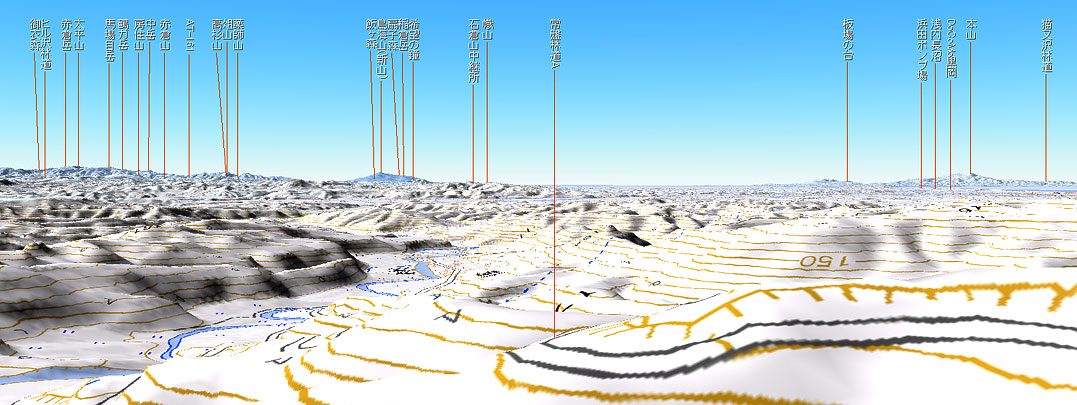カシミール3Dによる常盤林道Bからの鳥瞰図