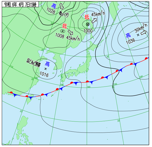 Weather Map 2024.04.07 15:00jst (気象庁)