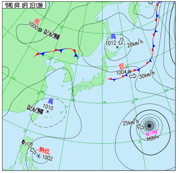 天気図 2026/8/2 12:00JST