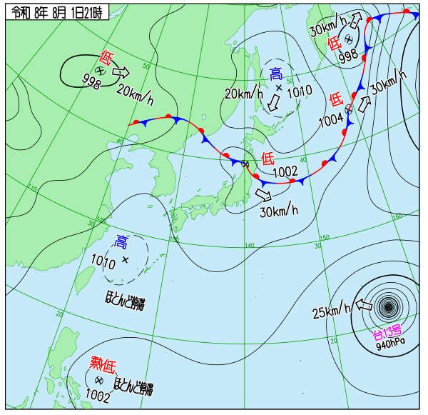 天気図 2026/8/1 21:00JST